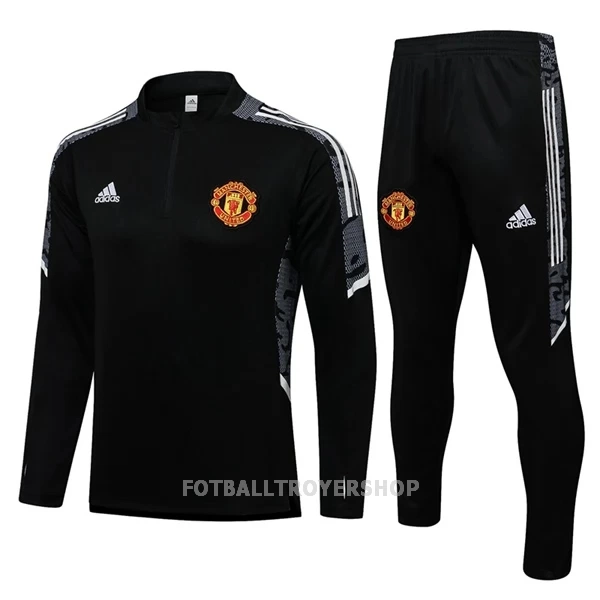 Manchester United Champions League Kvart-Zip Trenings Collegegenser Set Barn 22-23 Svart Hvit