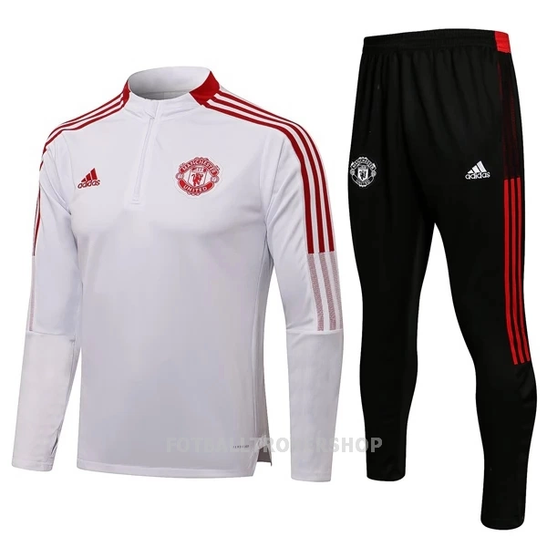 Manchester United Kvart-Zip Trenings Collegegenser Set Barn 22-23 Hvit