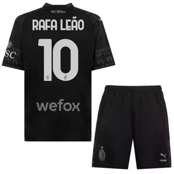 AC Milan Rafael Leao 10 Fjerdedrakt Barn 2023/2024 Svart - med Bukse